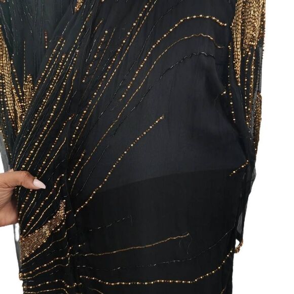Stunning Vintage Black Silk Beaded Dress with Radiant Sunburst Design | Tag Size - Picture 7 of 8